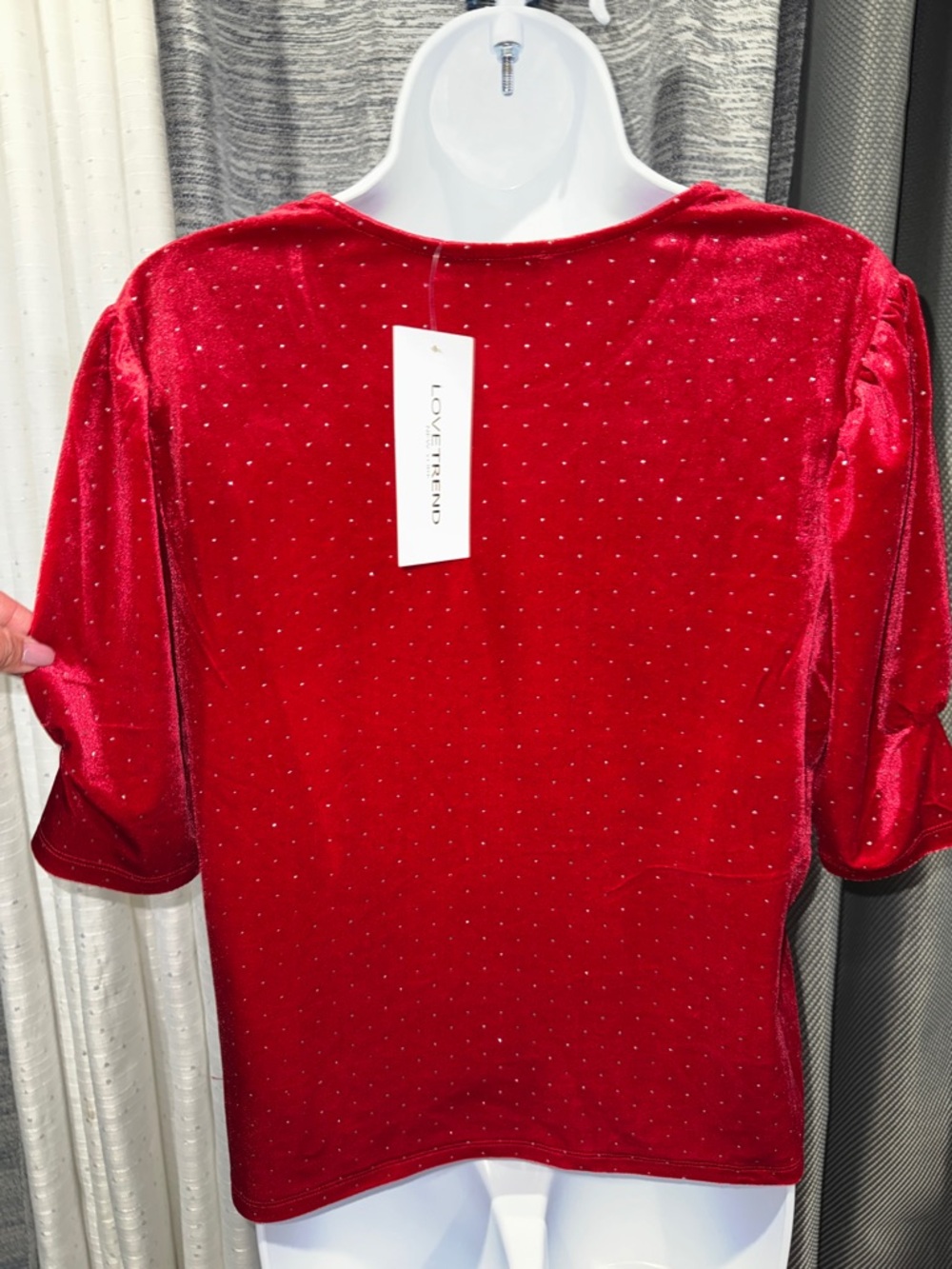 LoveTrend- NWT Velvet Red Puff Sleeve Top Size Large - Picture 4 of 14